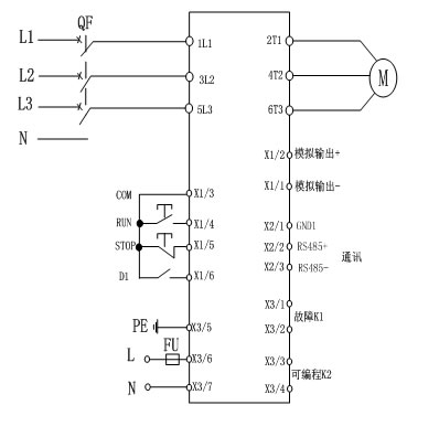 CMC-MX內(nèi)置旁路軟起動(dòng)器基本接線原理圖、三角形內(nèi)接連接圖和典型應(yīng)用接線圖(圖1)